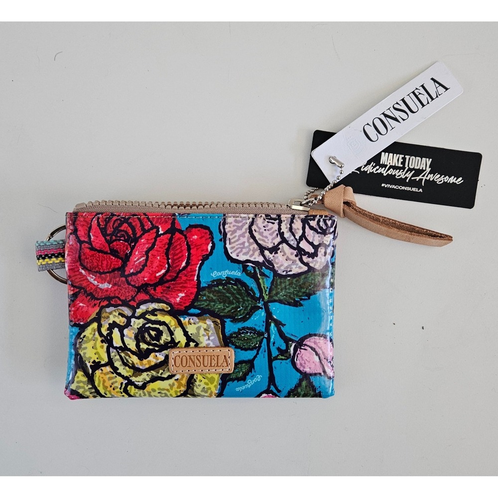 Consuela Rosita Pouch Wallet Multicolor Floral Print w/ Key Ring Durable Zipper
